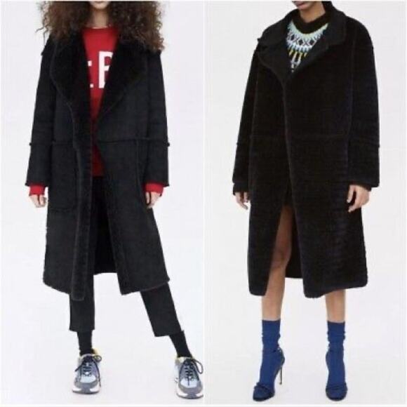 Zara Black REVERSIBLE LONG COAT SUEDE Size XS EUC - Picture 5 of 16